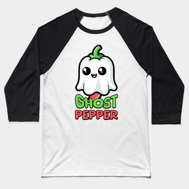 Ghost Pepper! Cute Spooky Hot Pepper Pun Baseball T-Shirt by Cute And Punny